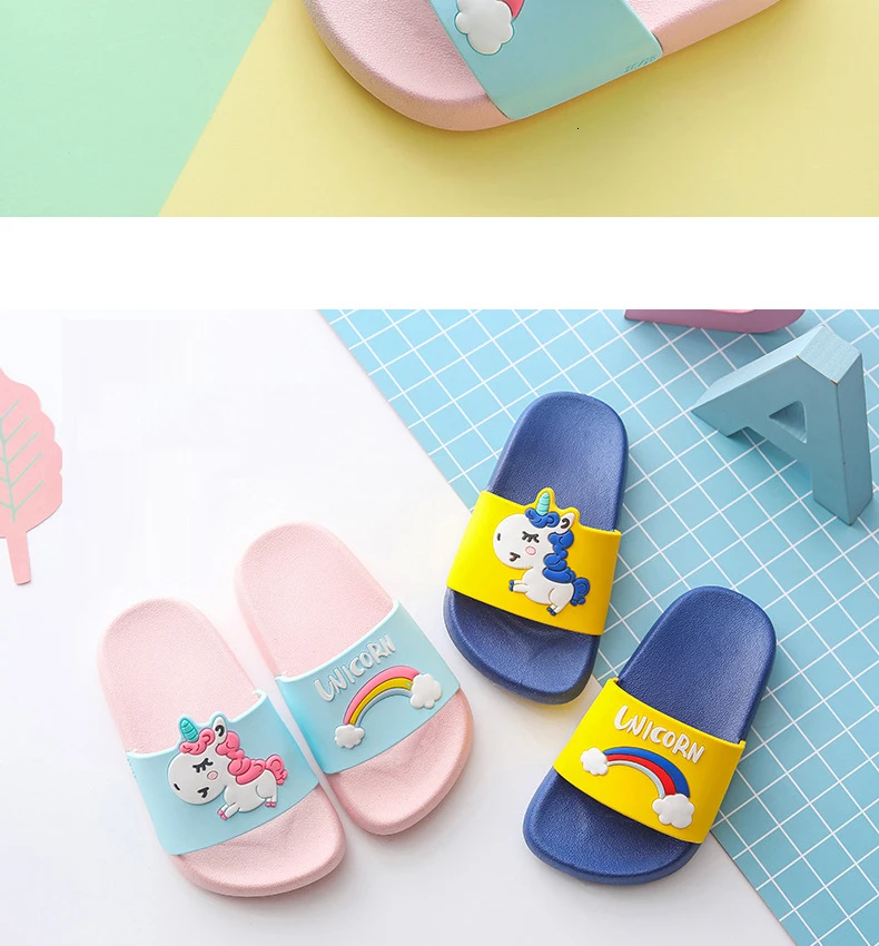 Детские тапочки для мальчиков и девочек; обувь с радугой; коллекция года; сезон лето; домашние тапочки с животными для малышей; детские тапочки из ПВХ с рисунком