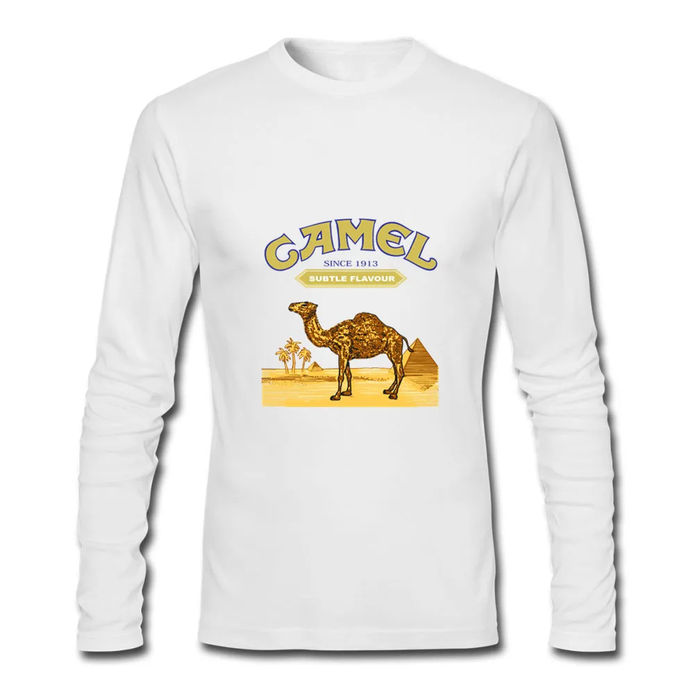 Белый Мужская футболка 5 основных цветов, Camel, длинный рукав, тонкая футболка, Мужская Однотонная футболка, 3XL размер, с круглым вырезом - Цвет: Белый