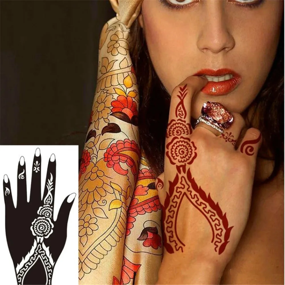 16 Designs Temporary Tattoo Stencil Body Art For Men Women Indian Henna Pattern Beauty Waterproof Fake Arm Hand Reuse Tattoo Aliexpress Mobile