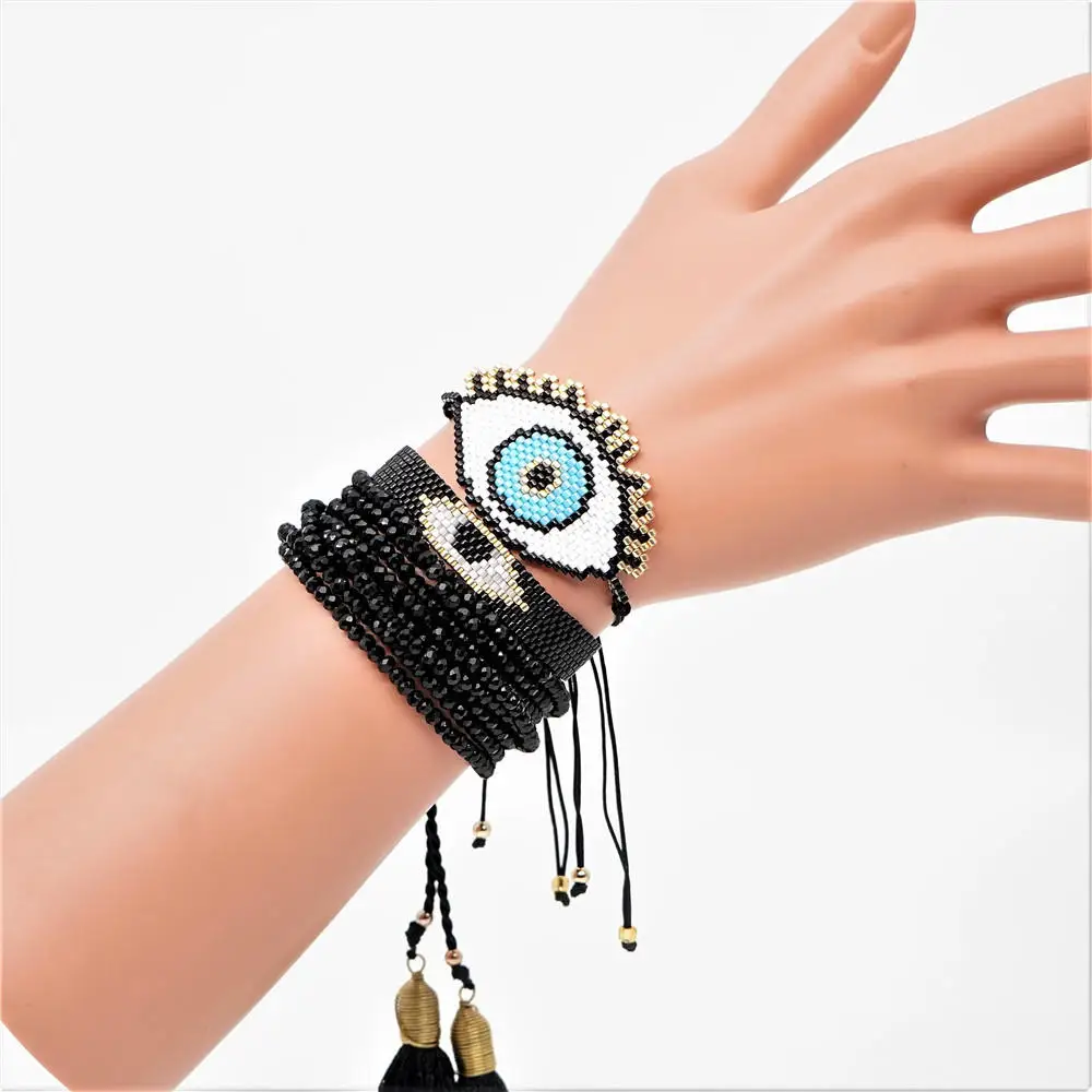 Go2boho MIYUKI браслет evil Eye синий глаз браслеты Pulseras Mujer Moda Кристалл Вечерние ювелирные изделия женский браслет с кисточками для ношения выше локтя ручной работы