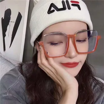 

Feishini Luxury Brand Glasses Frame Ladies Metal Frames Big Glasses Clear Lens Vision Square Eyewear Frame Women Vintage Rose