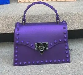 Purple No fur Женские сумки-мессенджеры с заклепками, роскошные женские сумки, дизайнерская Желейная сумка из ПВХ, модная сумка на плечо, женские Сумки из искусственной кожи - Цвет: Purple No fur