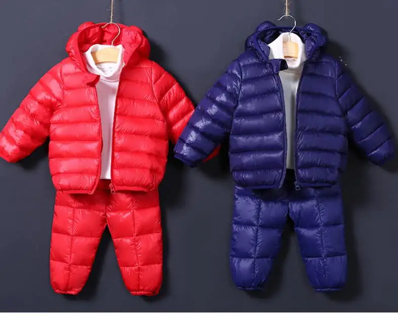 New Children's Clothes Sets Winter Girls and Boys Hooded Down Jackets Coat-Pant Overalls Suit for Warm Kids Clothin
