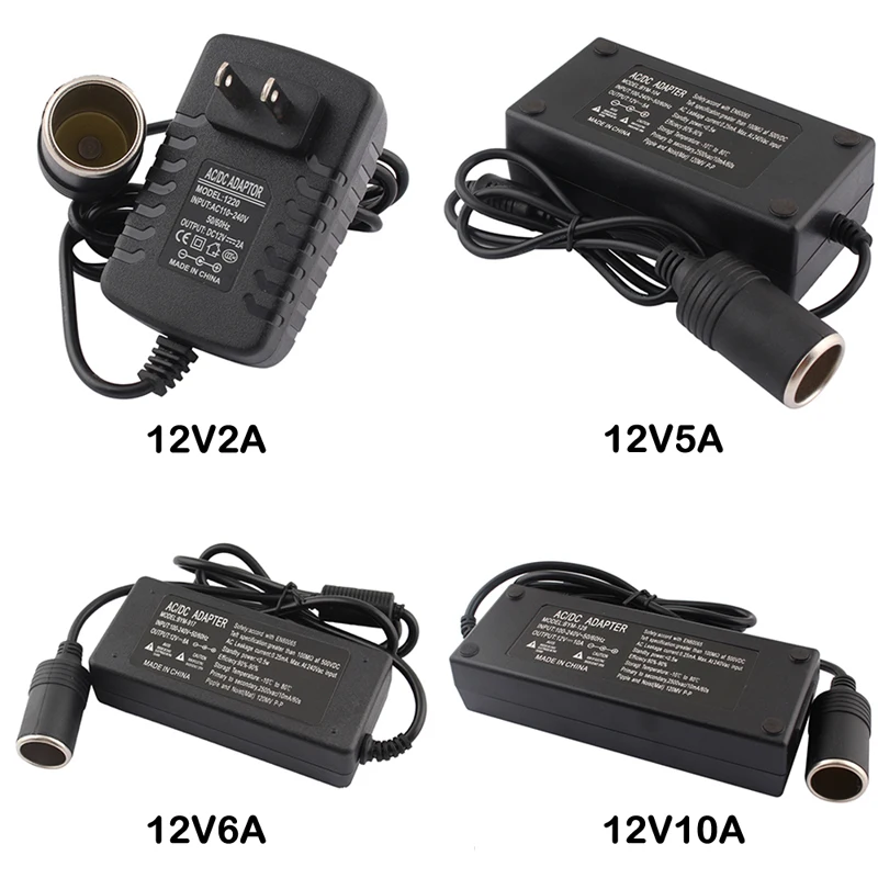 AC To Dc Adapter 12V Car Cigarette Lighter Adapter 110V 220V to 12V 2A 5A 6A 10A EU Power Supply Cigarette lighter Transformer 1