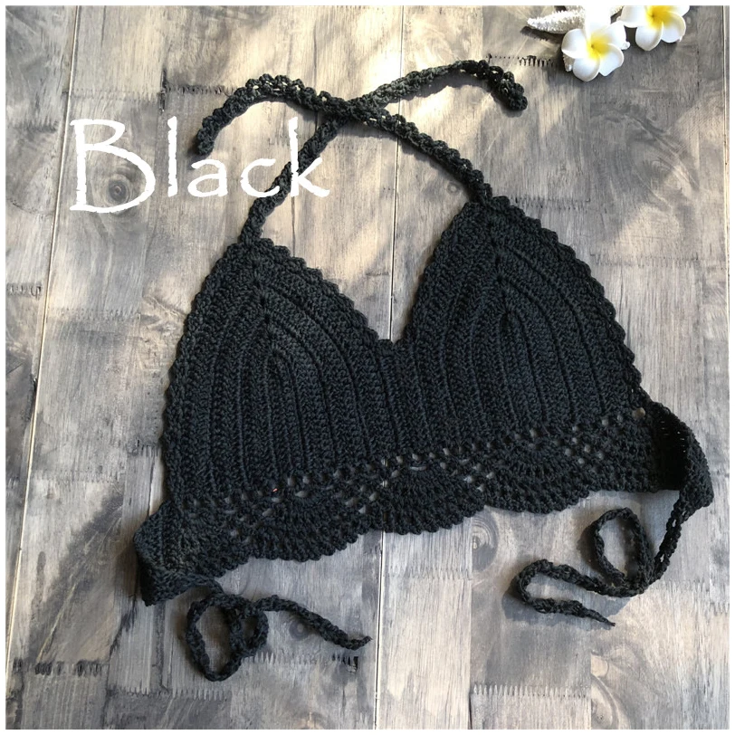 New Bikini Top Handmade Brazilian Solid Women Halter Bralette Knitted Boho Beach Bathing Bikinis Crochet Suit Top Swimsuit