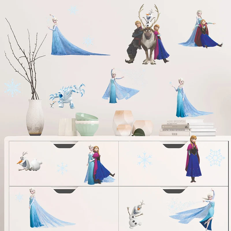 Cartoon DIY Frozen Princess Elsa Anna Wall Stickers For Girl Children Room Background Decoration Removable Kids Bedroom Poster