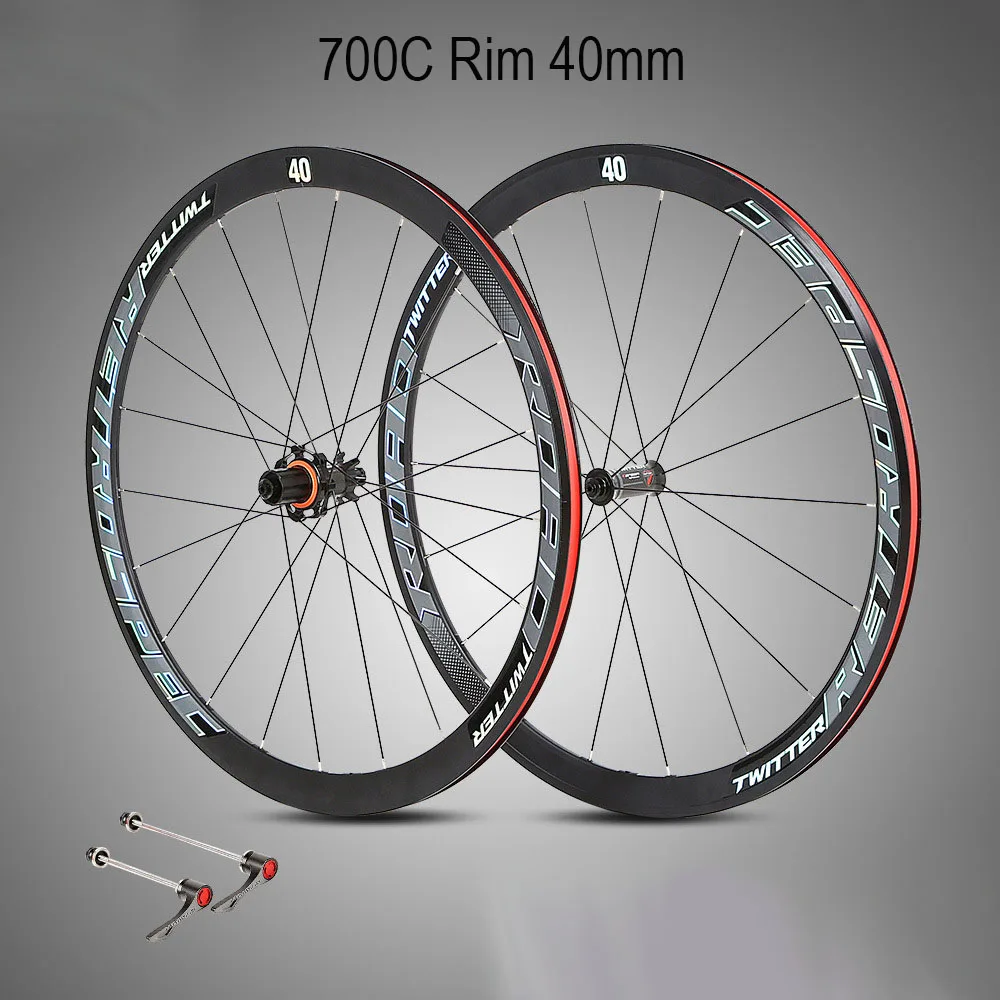 

700C Road Bicycle Wheelset Aluminium 4 Bearing Wheels 40 Rim Carbon Hub Bike Wheel for Road Bike Parts