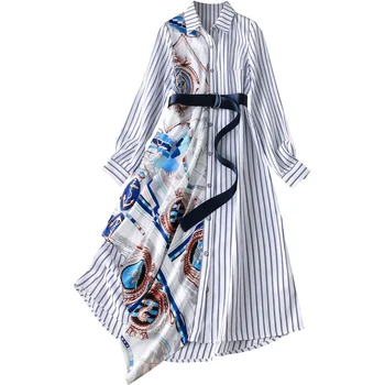 

Dress 2020 New Style WOMEN'S Spring Stripes Irregular Shirt Women's Sense of Design Non-mainstream Long