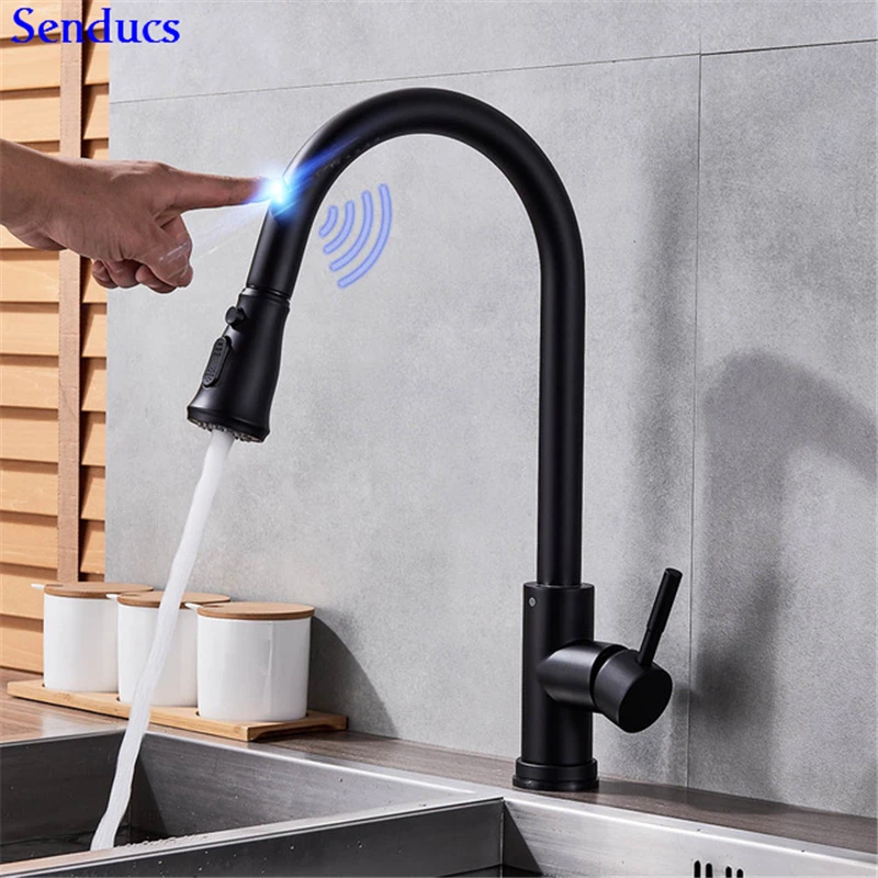 Touch Faucet Senducs Brushed Sensor Kitchen Faucet Quality Stainless Steel Smart Touch Sensitive Kitchen Mixer Tap Automatic Tap - Цвет: 1270-B-black-touch