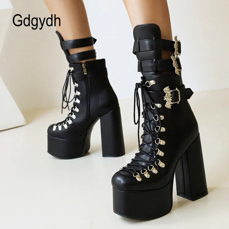 Platform Boots For Women Gothic Style Black Bat Wings