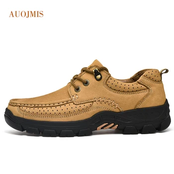 

Auojmis 2019 new top layer leather outdoor big shoes comfortable warm non-slip breathable leather men's leather shoes
