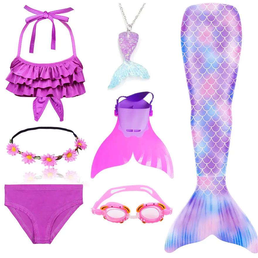 Женский детский купальник «русалочка», купальный костюм с хвостом, пристегивающимся моноластом, очками и диадемой, для девочек - Цвет: Package 1