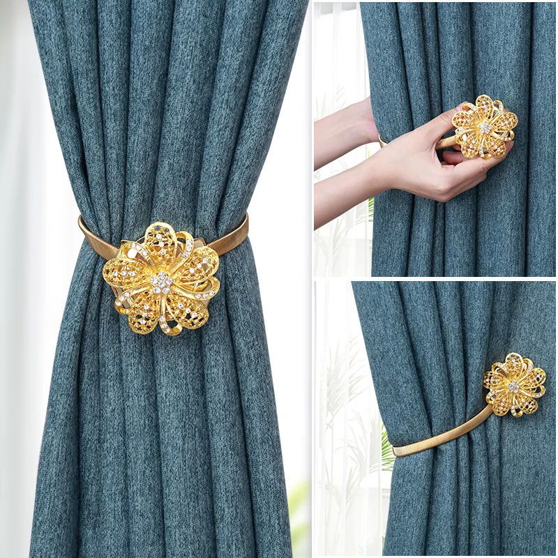 European Style Crystal Flower Magnetic Curtain Buckle Drape Tieback Clips Holder 