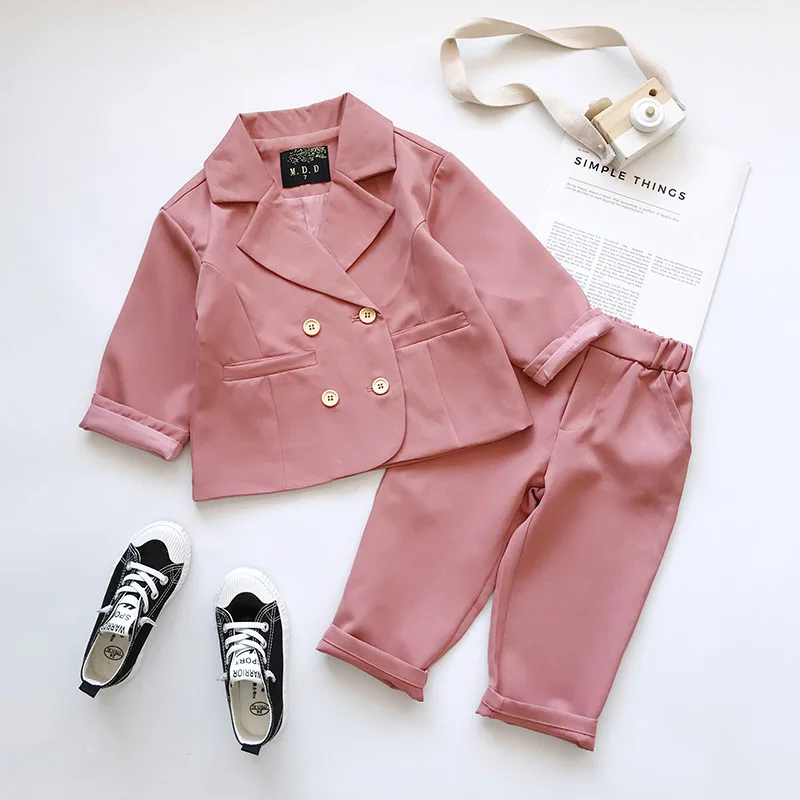 Комплект одежды для маленьких девочек розовая куртка с длинными рукавами и штаны комплект детской одежды из 2 предметов, одежда для малышей