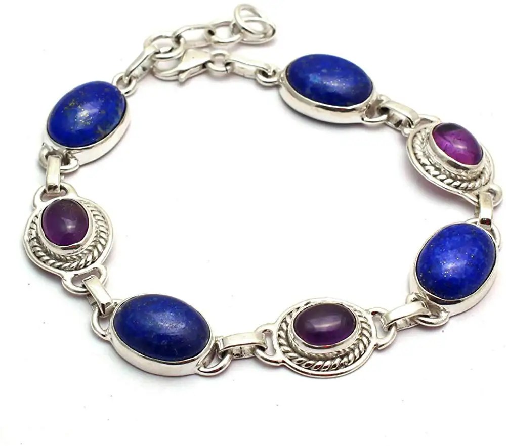 

Genuine Lapis Lazuri + Amethyst Bracelet 925 Sterling Silver, 21 cm, 2SBR0127