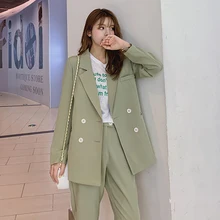 ^#Cheap Women Clothes Vintage Light Green Women Suits Double Breasted Female Pant Suits Blazer Jacket Pencil Pant Casual 2 Pieces Femme ^#Cheap Women Clothes Vintage Light Green Women Suits Double Breasted Female Pant Suits Blazer Jacket Pencil Pant Casual 2 Pieces Femme