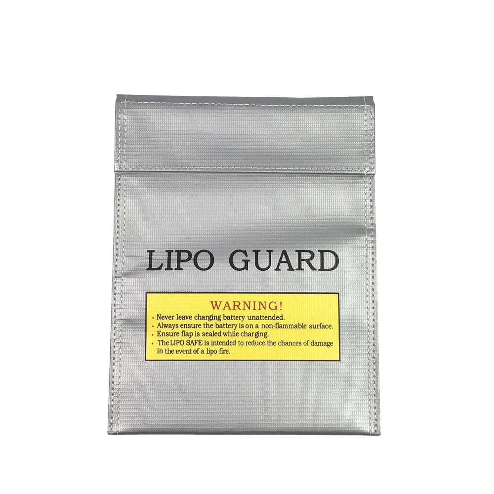 Sac ignifuge LiPo 180x230mm posé à plat, matériau résistant au feu visible