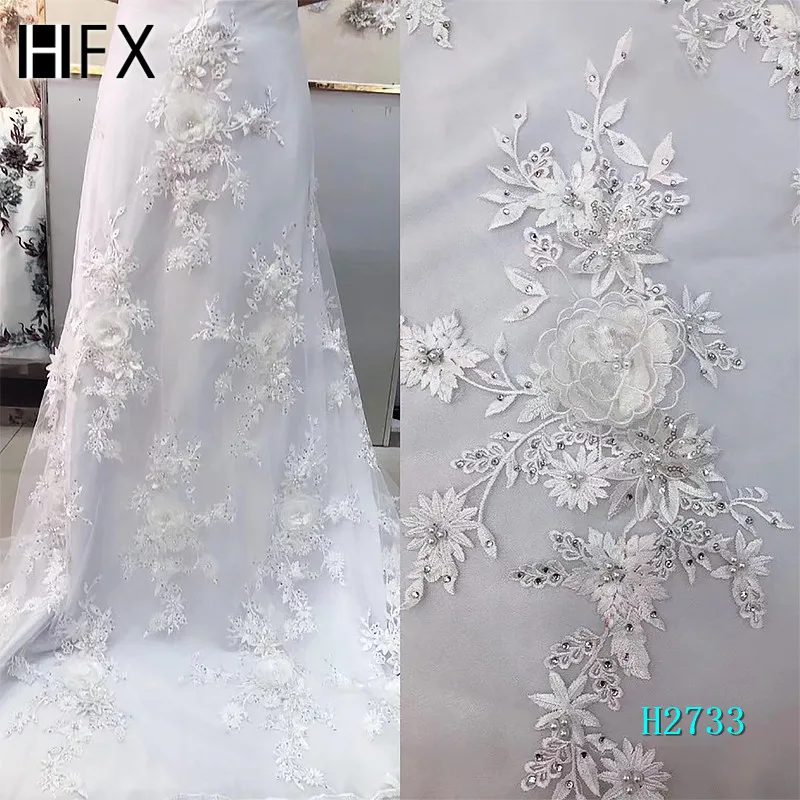 HFX Мода Стиль 3D цветок Тяжелая ручная работа Бисер Кружева Ткань невесты Вечерние/вечерние ткани H2733