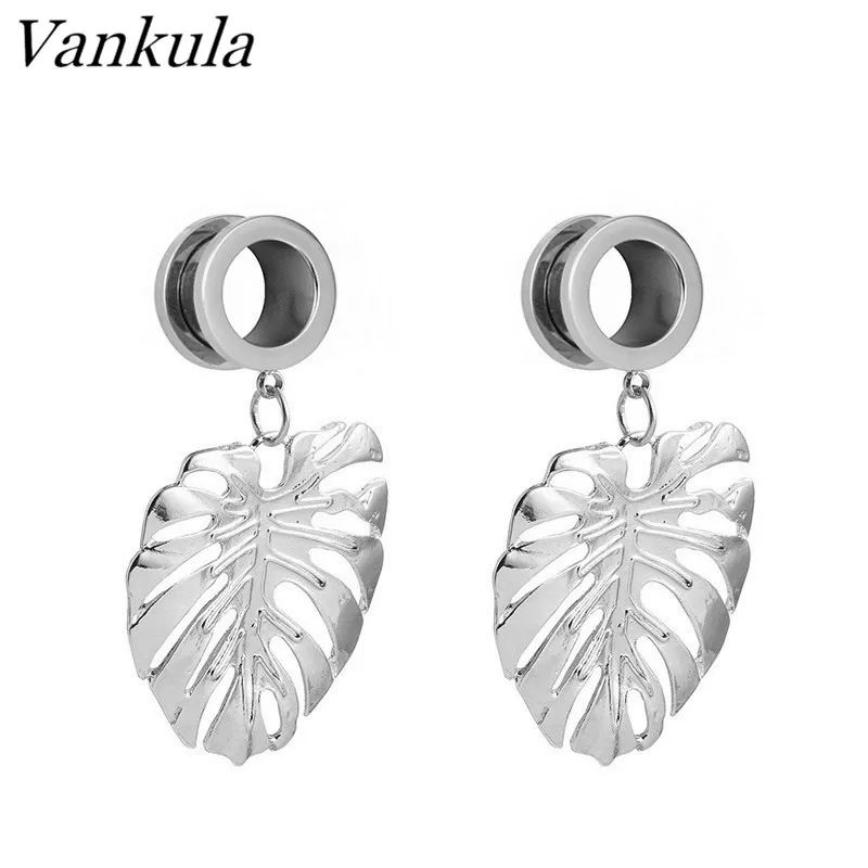 Vankula 2 шт. Лист болтающиеся туннели для ушей 316L Нержавеющая сталь расширители ушей Для женщин ювелирные украшения для пирсинга Серьги