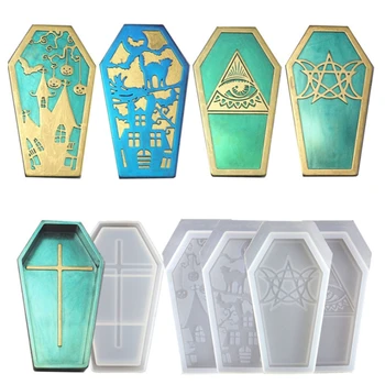 

Halloween DIY Coffin Silicone Resin Mold Set, Halloween Decoration Casket Resin Casting Molds for Keychain Trinket Box