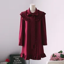 Spring Clothing Frilled Fold-down Collar Single Breasted Slim Fit Long Sleeve Lace-up Dress Bow Fairy Skirt