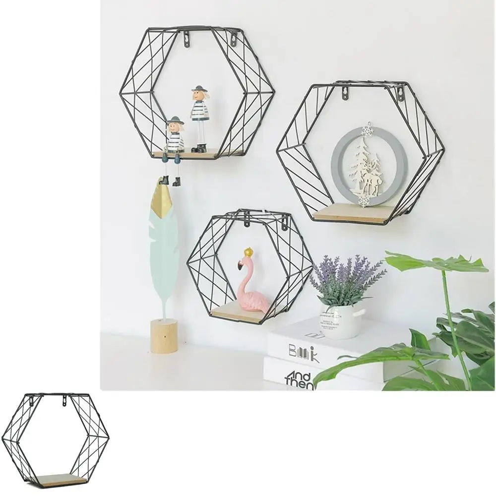 

Nordic Style Creative Wall-mounted Hexagonal Design Grid Wall-mounted Hollow Racks Home Decoration Accessories
