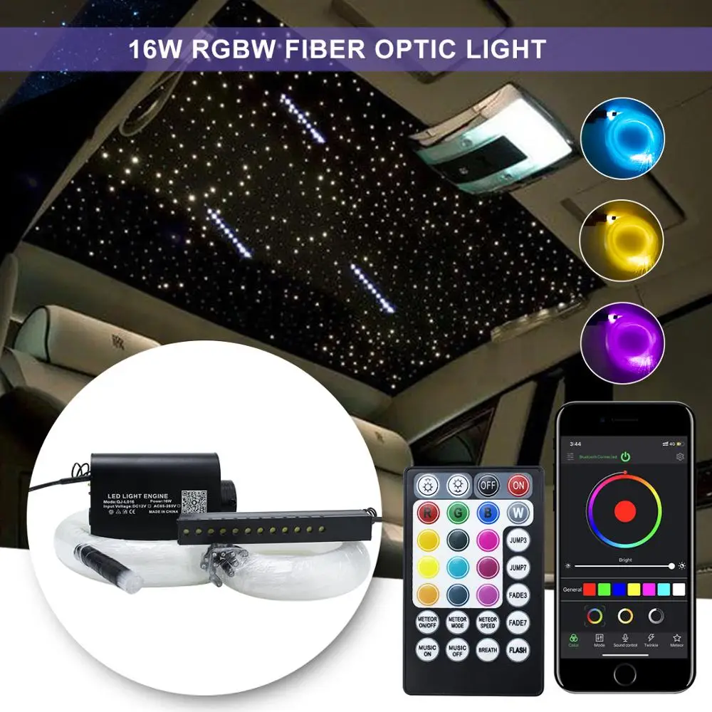 Fiber Optic Light Bluetooth app Control 16W RGBW Ceiling Stars Lights kit 0.75mm150-350pcs 2M Cable with Shooting Meteor Effect