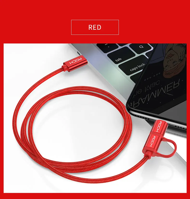 ROCK 2 в 1 USB C для освещения кабель для iPhone iPad usb type c для type-C кабель для Apple Macbook Pro USB-C кабель для быстрой зарядки