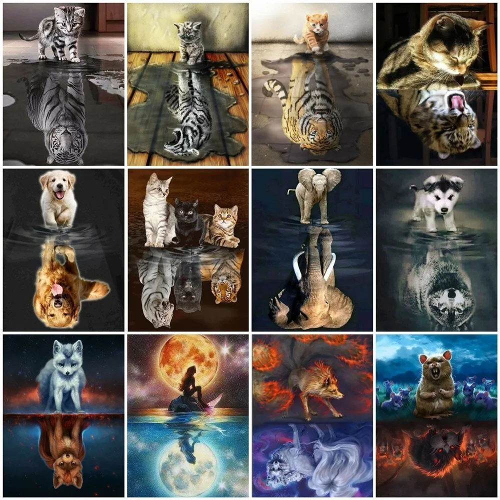 

GATYZTORY Diamond Painting Cat Diamond Embroidery Tiger 5D DIY Diamond Mosaic Animal Elephant Dog Full Round Square Home Decor