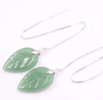 

New Pure 925 Sterling Silver Earrings Aventurine Leaf 25mm Ear Line