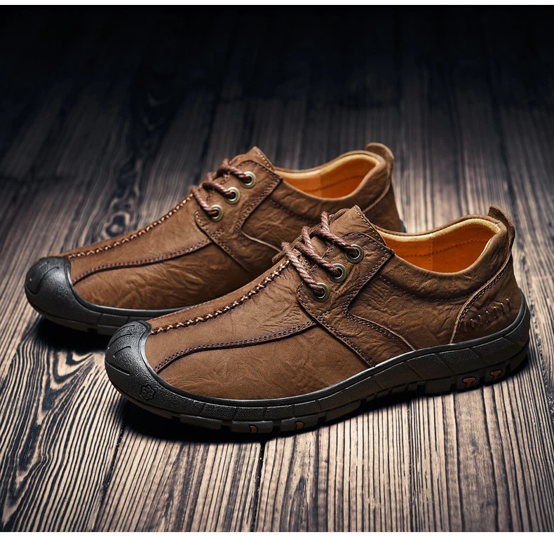 Handmade High Quality Men Shoes Spring Autumn Natural Leather Casual Shoes Flats Breathable Outdoor Shoes Men