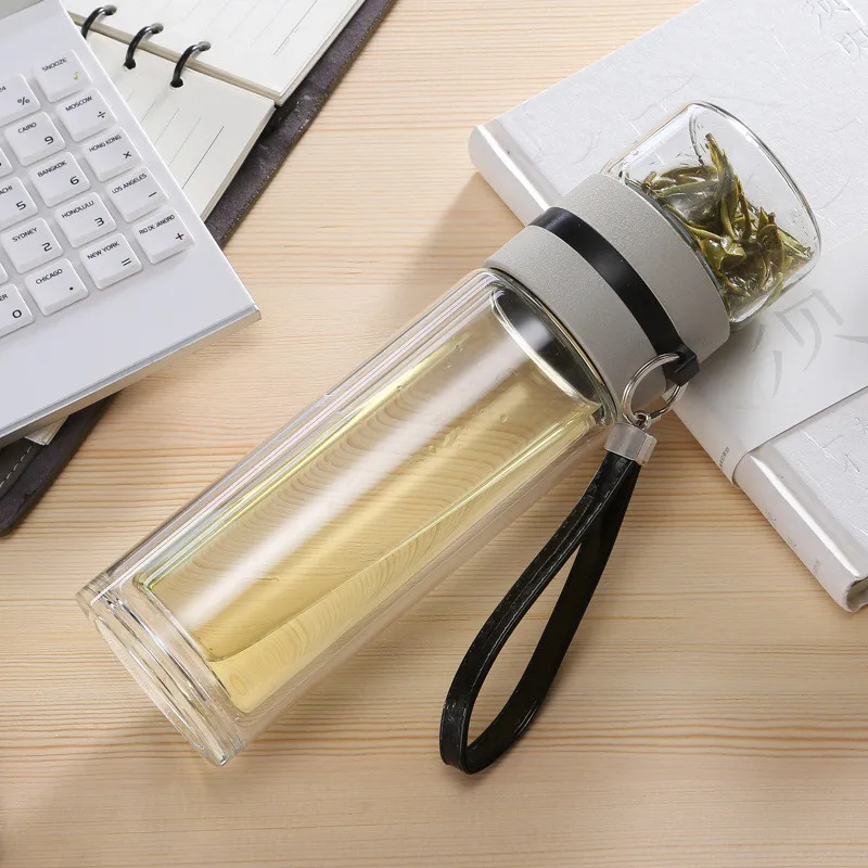  Pure Zen Tea Tumbler with Infuser - Double Wall Glass Travel Tea  Mug with Stainless Steel Filter - Leakproof Tea Infuser Bottle with  Strainer for Loose Leaf Tea and Fruit Water