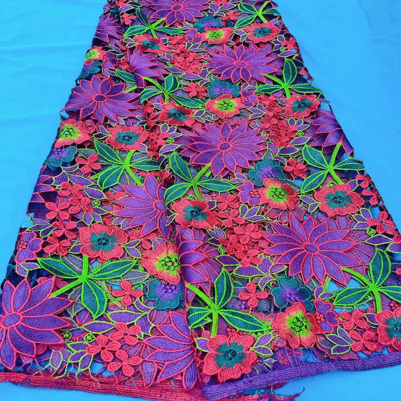 Latest Very beautiful big flowers African Cord lace smooth cotton Nigerian Swiss Voile Lace For Wedding Top quality DG916 - Цвет: Purple DarkRed Green