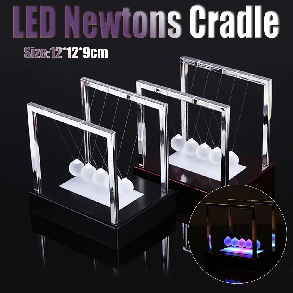  Early Fun Development Educational Desk Toy Gift Newtons LED Cradle Steel Balance Ball Physics Scien