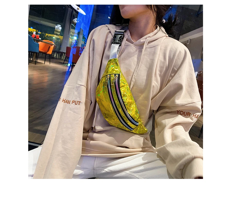 AIREEBAY 3-Zipper Pocket Женская голографическая поясная сумка розовый серебряный с блестками поясная сумка для женщин Лазерная грудь Бум сумки с голограммой