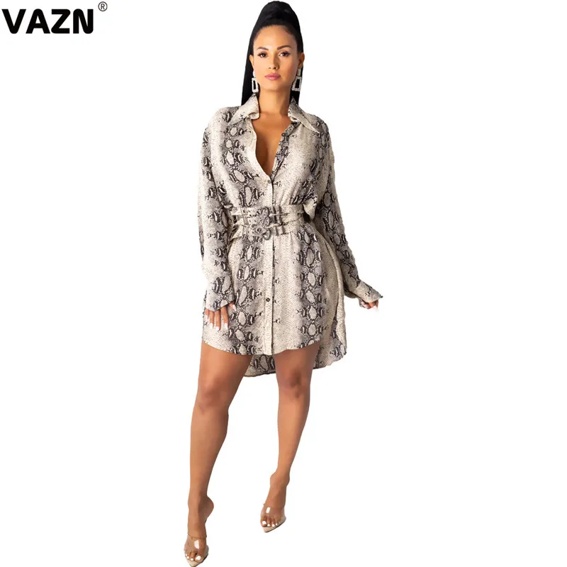 VAZN LO3027 популярный дизайн элегантное Сексуальное Женское разноцветное платье с длинным рукавом с v-образным вырезом повседневное платье сексуальное уличное платье для девочки