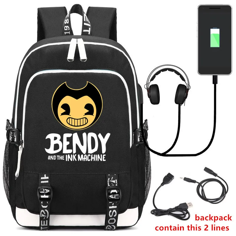 Bendy и чернильная машинка рюкзак сумка ж/USB модный порт/замок/интерфейс наушников студенческий блокнот сумка для ноутбука