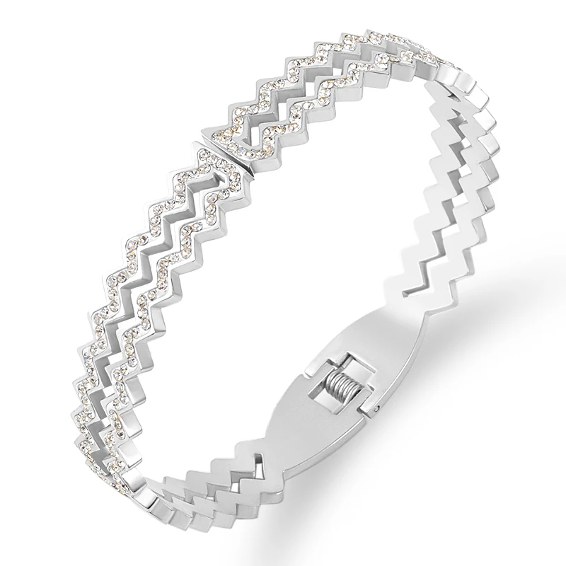 

2021 Summer Fashion Zirconia Geometry Bracelet Stainless Steel Hollow Bracelet Steel Bangle For Women Jewelry Wedding Lover Gift
