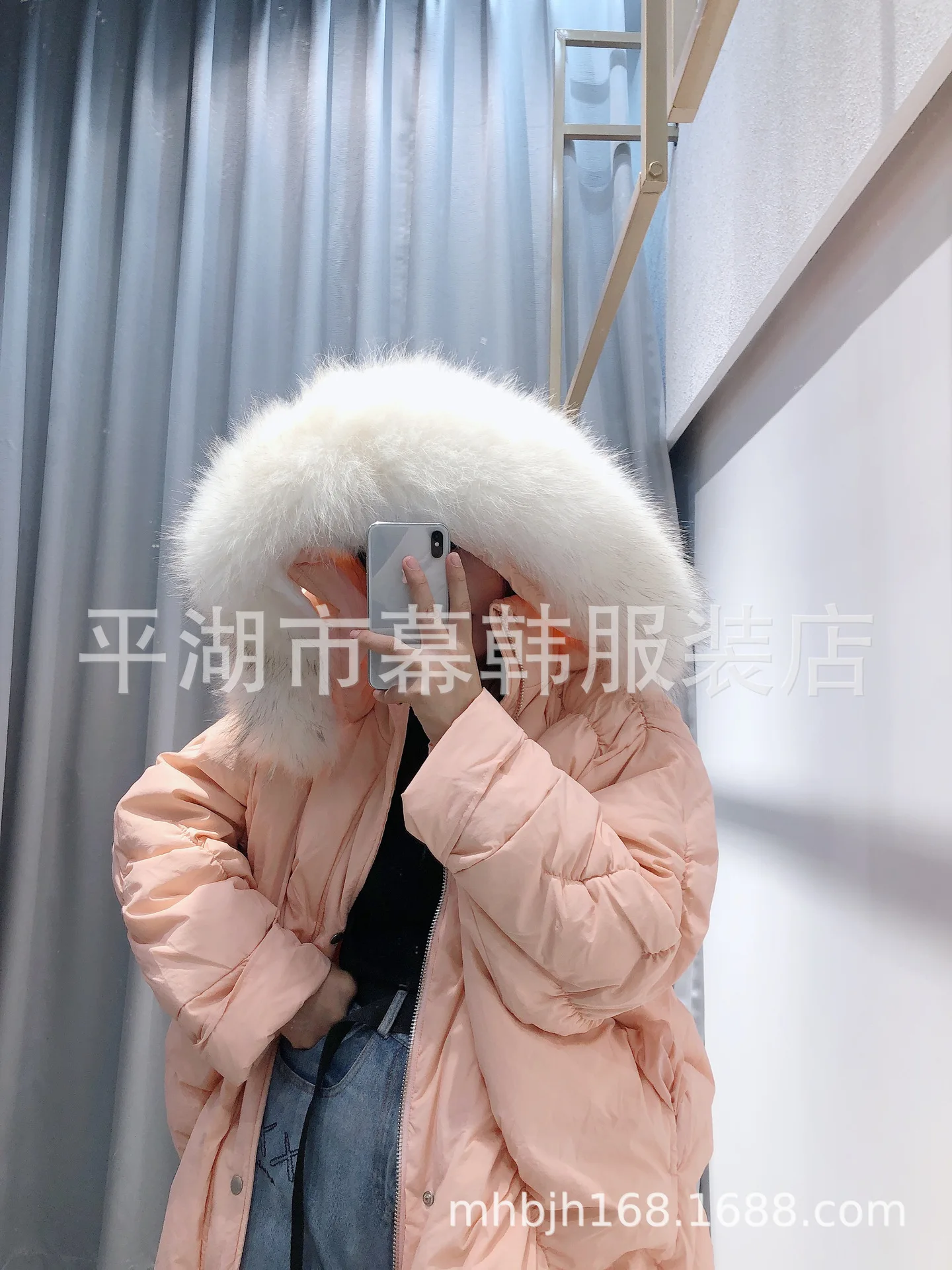 Dongdaemun,, стиль, корейский стиль, с капюшоном, большой меховой воротник, длинный, выше колена, пуховик, женское, зимнее, плотное, теплое пальто
