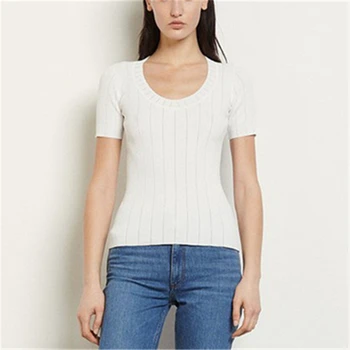 

Runway Sexy Hollow Out Knitted Women T Shirt Tops Summer Tees Female Short Slevve Top Shirts Ladies Solid T-shirt Bodycon 2020