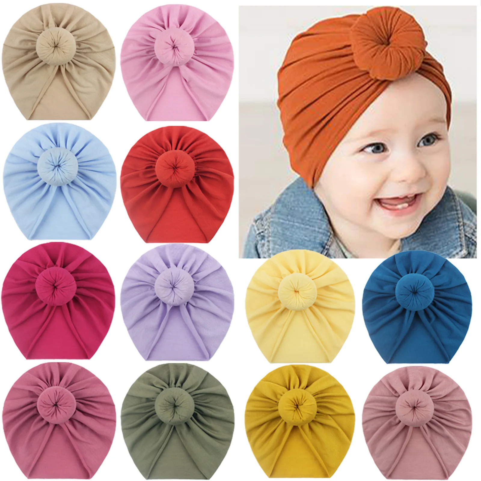 Lovely Winter Solid Color Thick Newborn Hat Boys Girl Cotton Soft Big