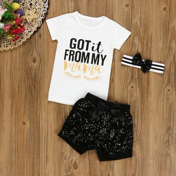 

Fashion girls clothes children set cotton Newborn Baby Girl Letter Short Sleeve T shirt+Pants Headband Outfits Clothes Set H4