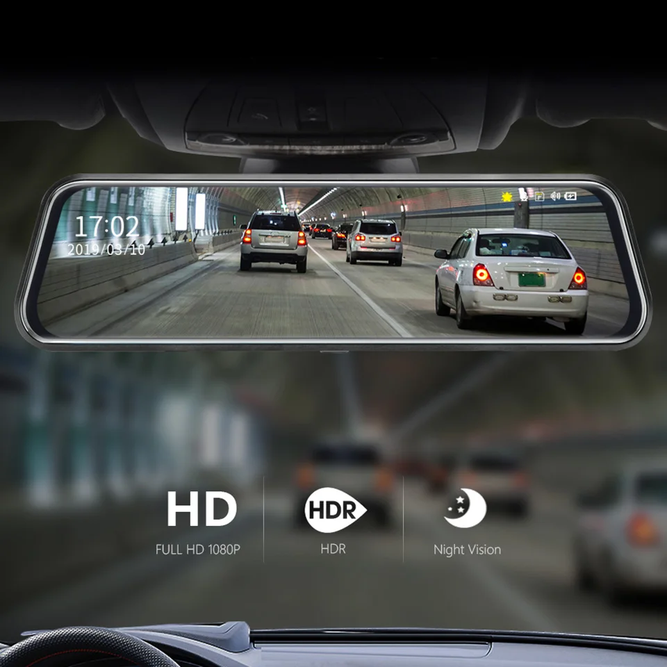 MHM 1" Автомобильный видеорегистратор с сенсорным экраном HD 1080P поток заднего вида Автомобильная камера циклическая запись двойной объектив Обнаружение движения 720P камера заднего вида