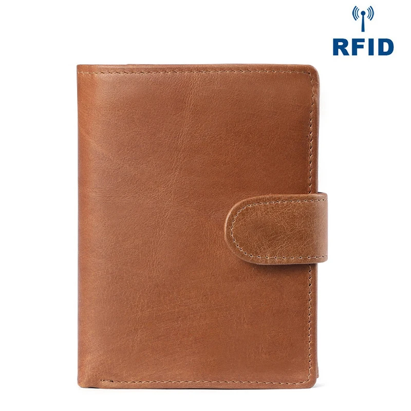 Коричневый Роскошный мужской кошелек, многофункциональный, RFID, высокое качество, бумажник, тонкий клатч, короткий, на застежке, кошелек для монет, натуральная кожа, держатель для карт - Цвет: Коричневый