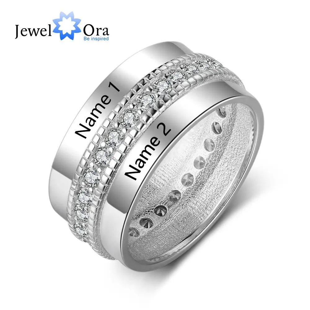 Fashion Personalized Engraved Name Rings for Women Customized Anniversary Engagement Ring with Cubic Zirconia Jewelry Gifts