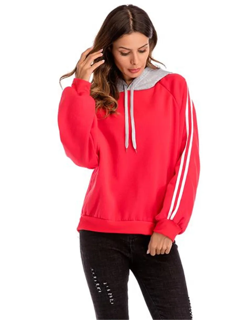 

Plus Size Womens Hoodies Striped Patchwork Autumn Winter Long Sleeve Ladies Hoodies Casual Loose Femme Hoodies