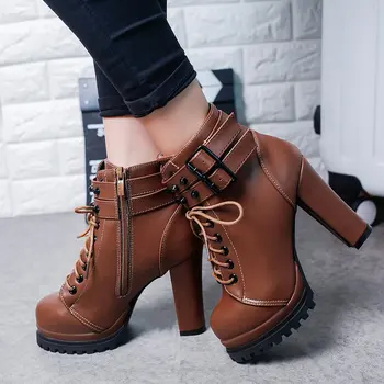 

new high-heeled martin boots tide women's boots thick heels English wind rivets single boots waterproof platform women's shoes