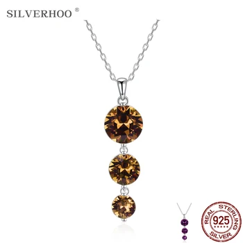 

SILVERHOO 925 Sterling Silver Water Drop Pendant Necklaces For Women Colorful Ball Austria Crystal Fashion Party Jewelry Best