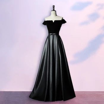 

Evening Dress Long Dress A Line Off-the-shoulder Floor Length Satin Lace up Evening Dress Bow Black Green