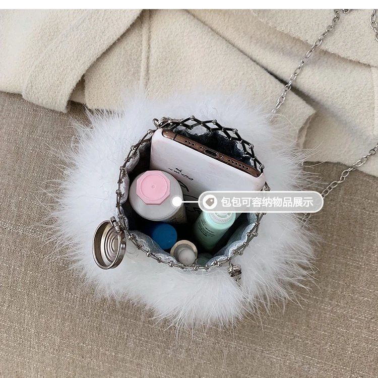 iVog New Arrival Everyday Female Small Fur Crossbody Shoulder Handbag cc Geometric Chain Hand Bags for Women